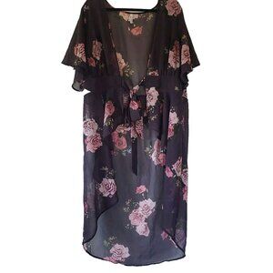 Live 4 Truth Duster Top Sheer Front Tie Floral Smocking Flowy Cover Up 2X Plus